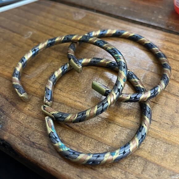 Vintage Set of 3 Metal Tribal Bracelets Copper Brass Black Adjustable B2 - Picture 6 of 7